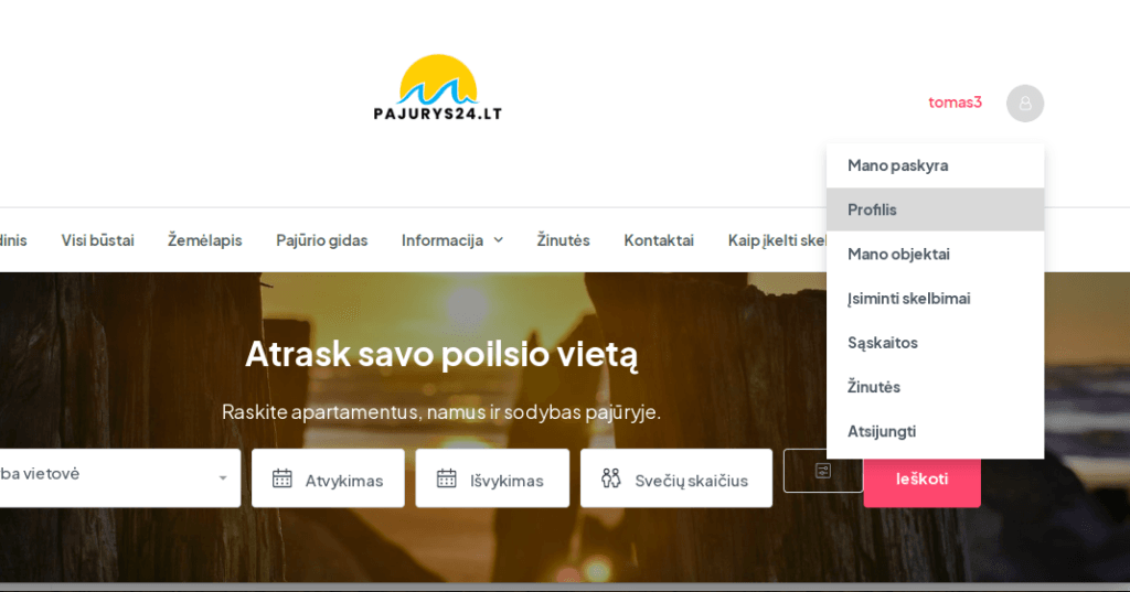 Pajurys24.lt profilio nustatymai